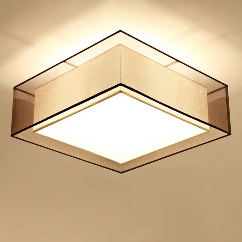 Coffee Flush Mount Lighting Fixture Minimalist-Style Fabric Geometrical Close to Ceiling Lamp
