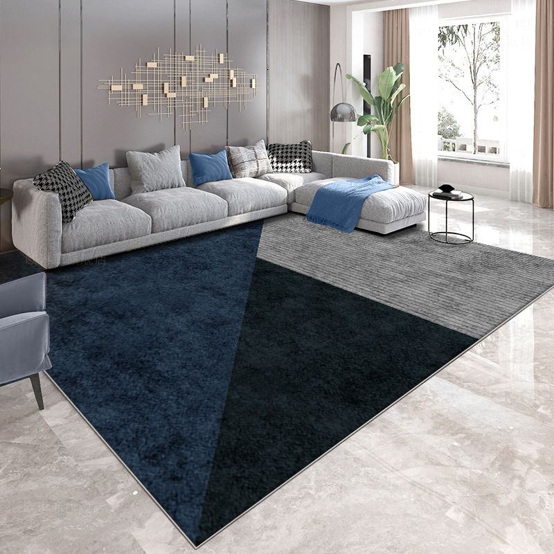 Navy Modern Area Rug Geometric Pattern Polyester Area Rug Stain Resistant Carpet for Drawing Room