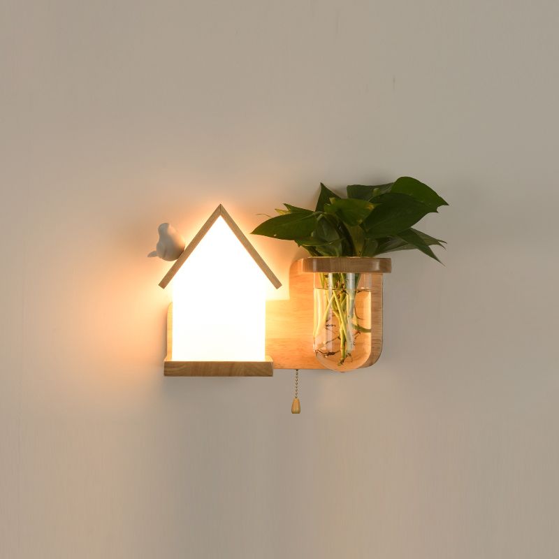 Nordische Wandmontage Lampe moderne Holzwandleuchten für Wohnzimmer (ohne Pflanzen)