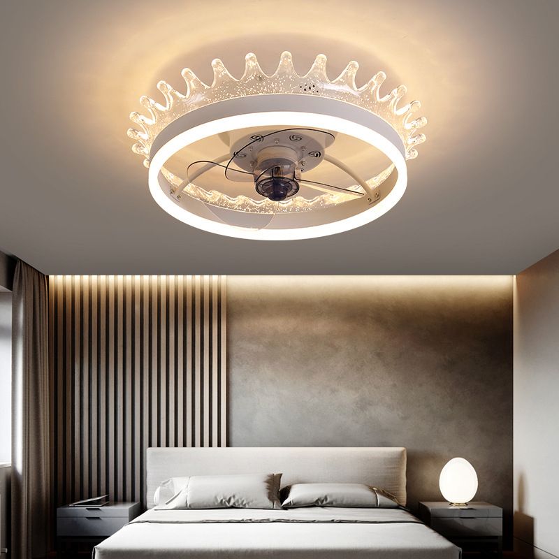 Elegant Minimalist Crown Shaped Fan Lamp Acrylic Bedroom LED Semi Flush Light Fixture