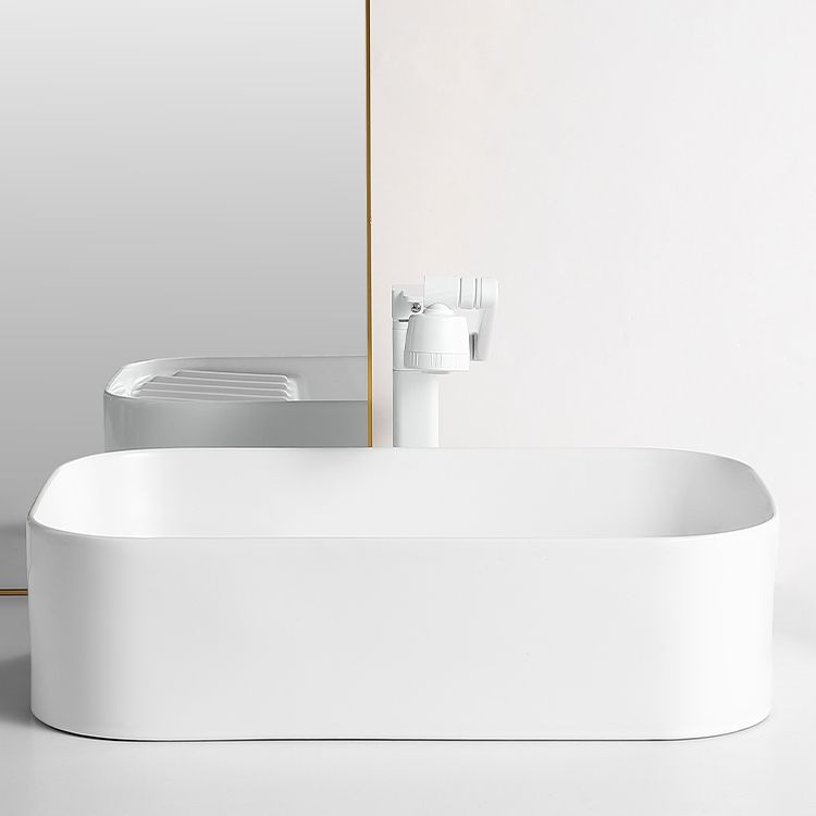 Modern Bathroom Sink Rectangular Porcelain Vessel Sink with Pop-Up Drain