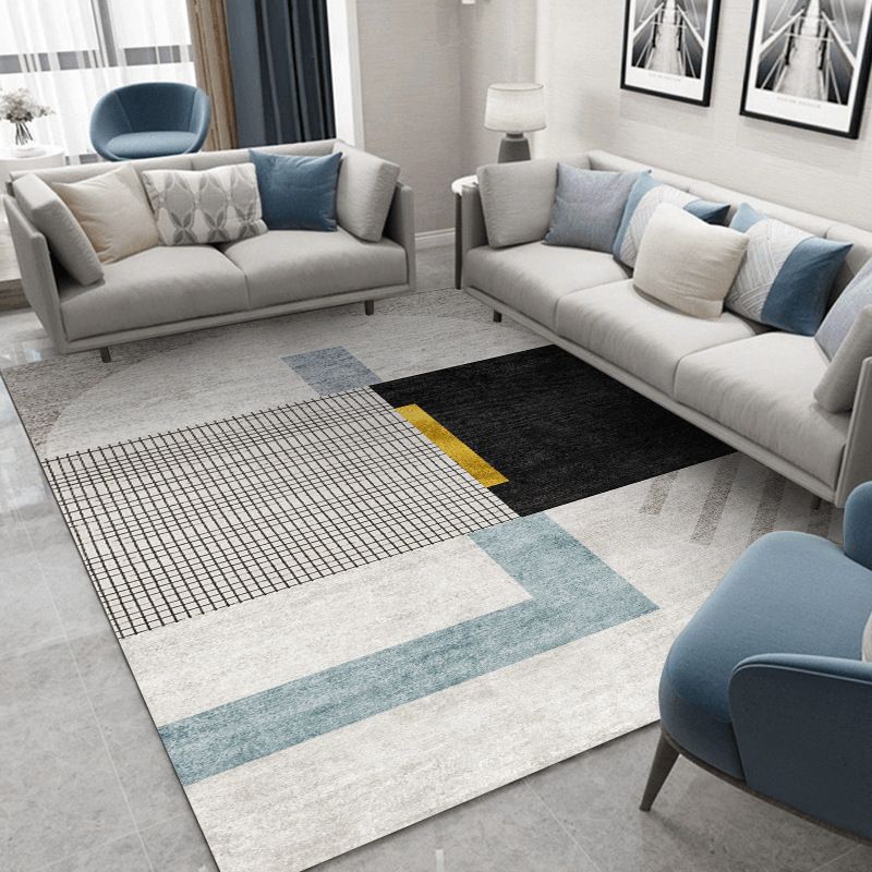 Black Modern Rug Polyester Striped Area Rug Stain Resistant Rug for Living Room