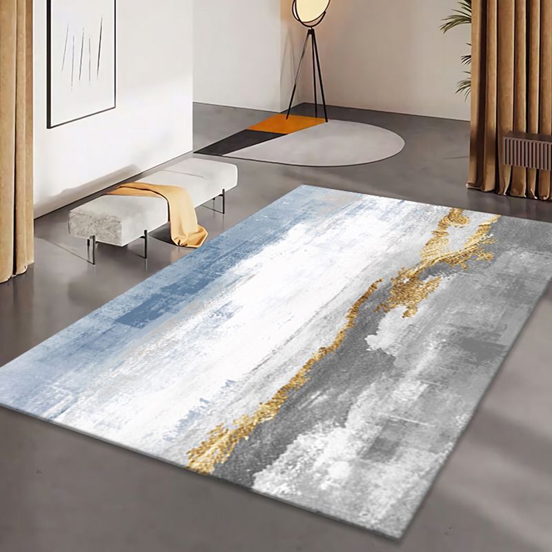 Grey Modern Rug Polyester Pattern Rug Stain Resistant Rug for Living Room