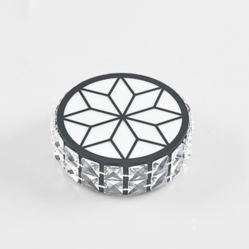 Beveled Crystal Drum Flush Mount Lighting Minimalist Black LED Flush Mount in White Light