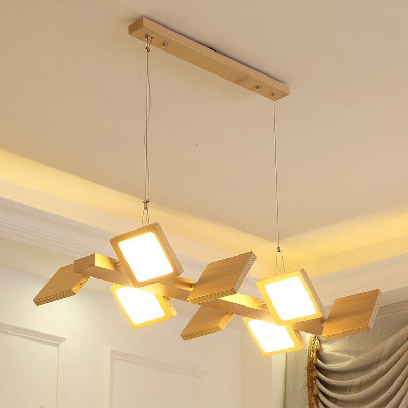 Pendentif à LED de style japonais Restaurant en bois d'éclairage en bois suspendu avec une teinte acrylique