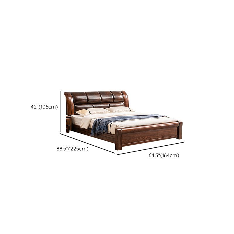 Solid Wood Walnut Standard Bed Lift Up Storage Bed Frame with Headboard and Footboard