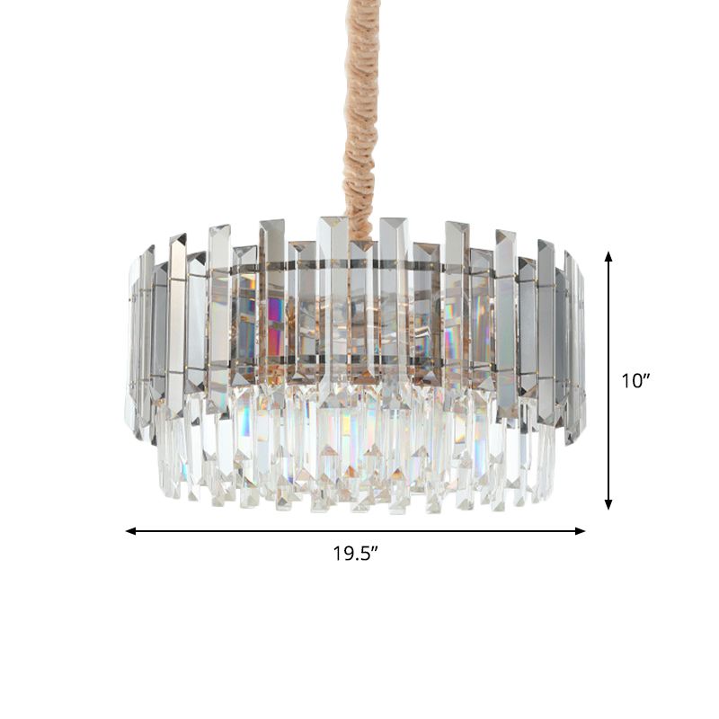 Dual-Layered Dining Room Chandelier Modernist Clear and Smoke Gray Crystal 9-Bulb Gold Pendant