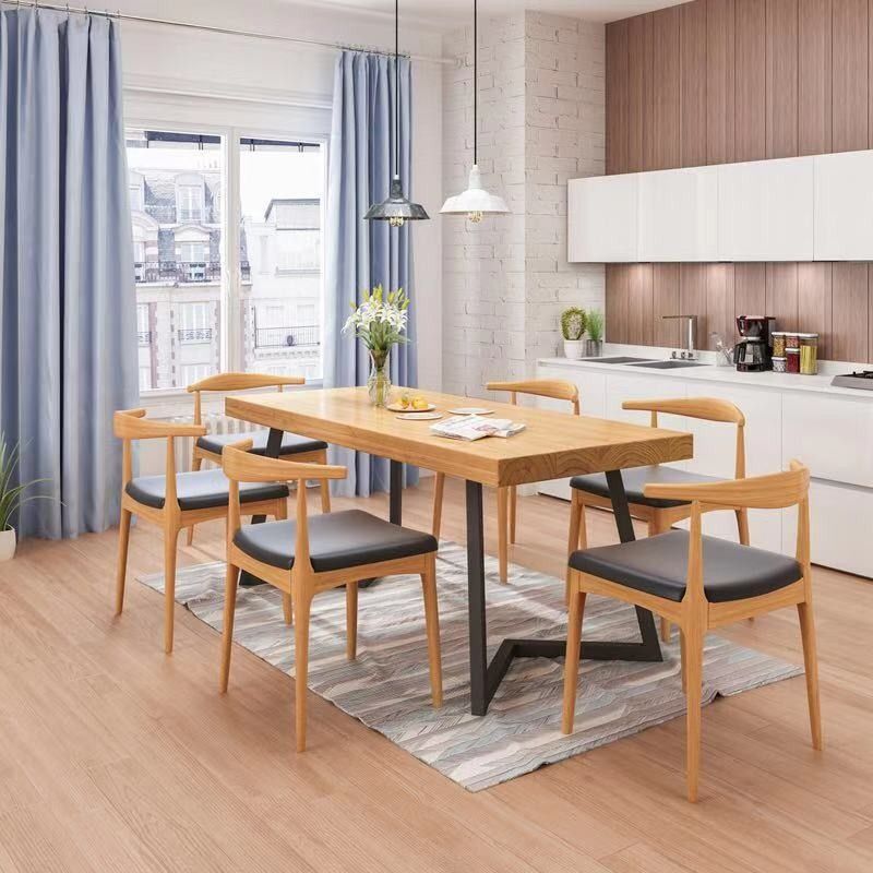 Rectangle Industrial Dining Table Double Pedestal Solid Wood Table