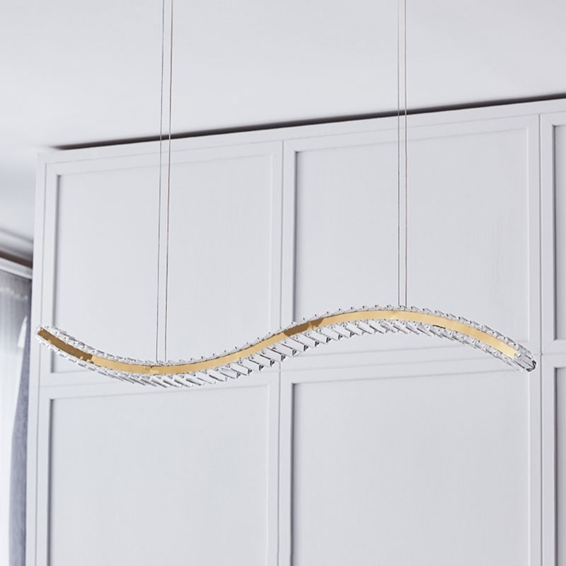 K9 Crystal Wavy Pendant Lighting Simplicity LED Island Ceiling Light for Dining Room