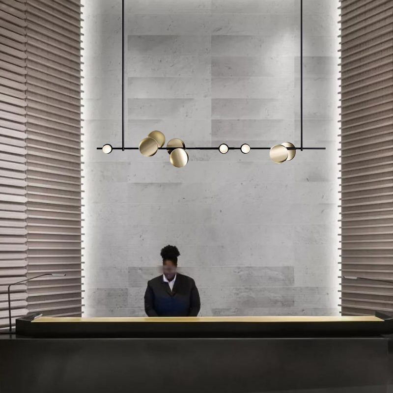 47" Wide Post Modern Metal Linear Design Island Light 9 Lights Minimalist Hanging Pendant Light in Gold