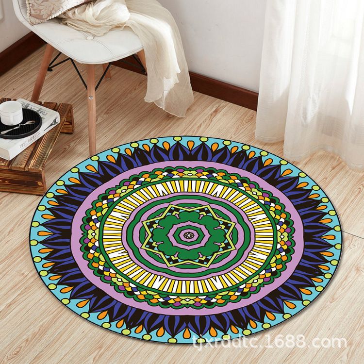 Boho Living Room Rug Multi-Color Flower Print Carpet Synthetics Stain Resistant Non-Slip Pet Friendly Area Rug