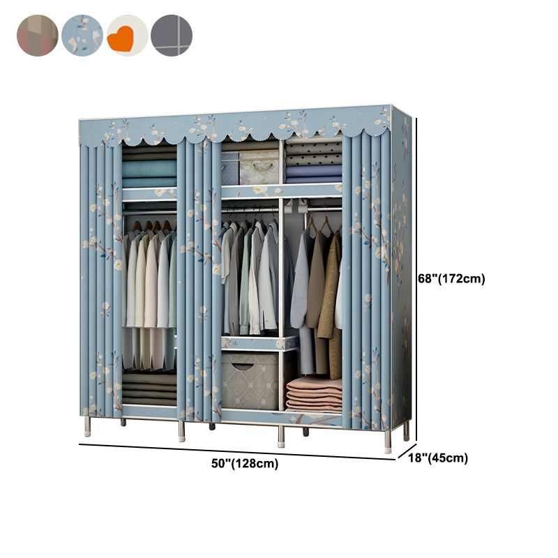Contemporary Style Metal Wardrobe Cloth Rod Included Wardrobe Closet With Shelves