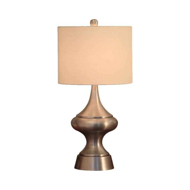 Bronze/Nickel Drum Shaped Desk Light Vintage Style Fabric 1 Light Guest Room Night Table Lamp