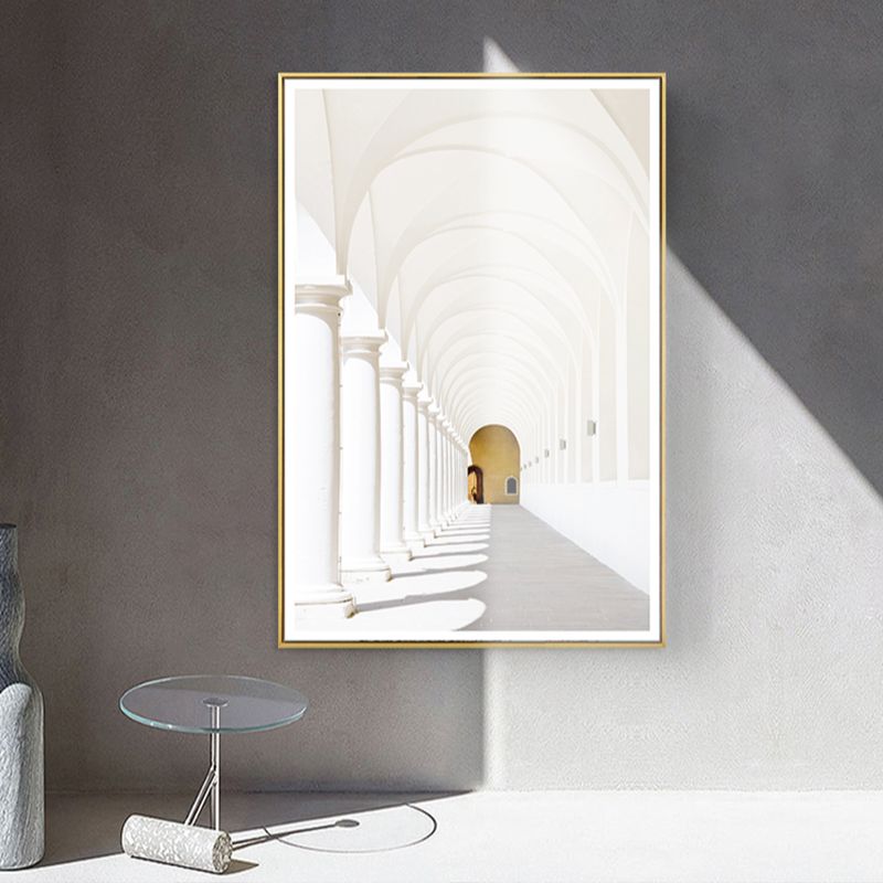 Architecture Hallway Wall Art Decor Modern Textured Canvas Print in Pastel Color