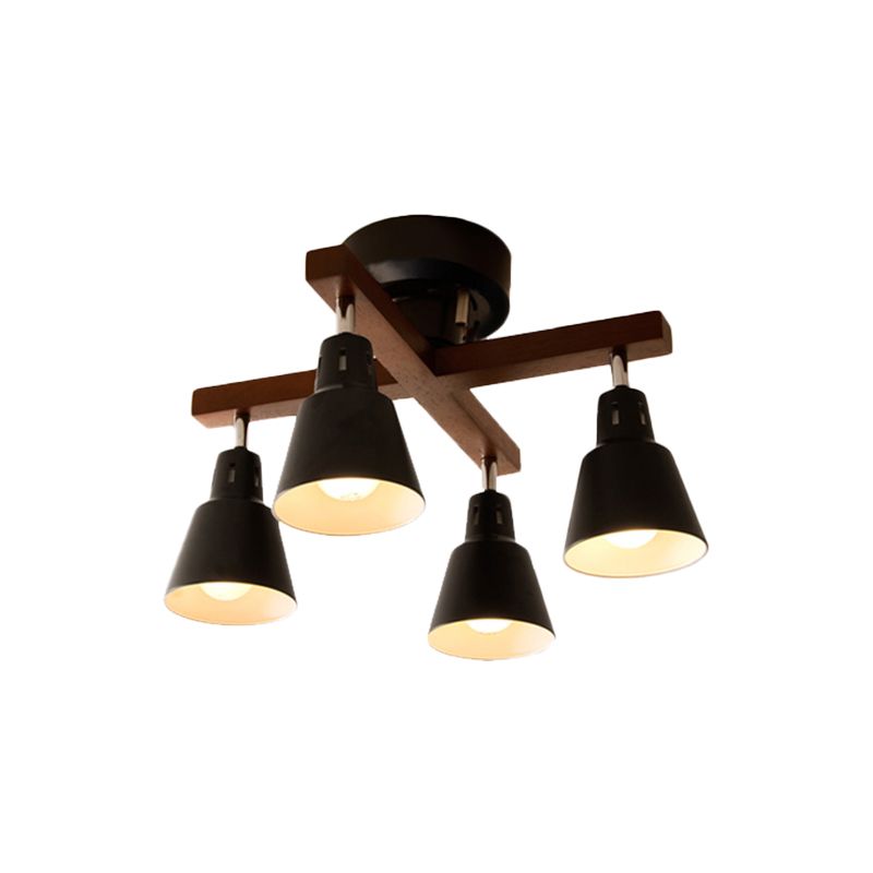 Lodge Tapered Rotatable Deckenbehandlung 4-Licht-Eisen-Halbblütenhalterung in Schwarz/Weiß mit Querholzarm