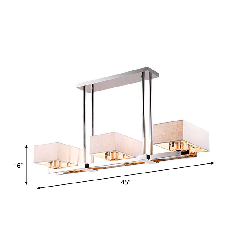 Fabric Chrome Hanging Pendant Light Rectangle 2/4/6 Bulbs Classic Island Lamp for Dining Room