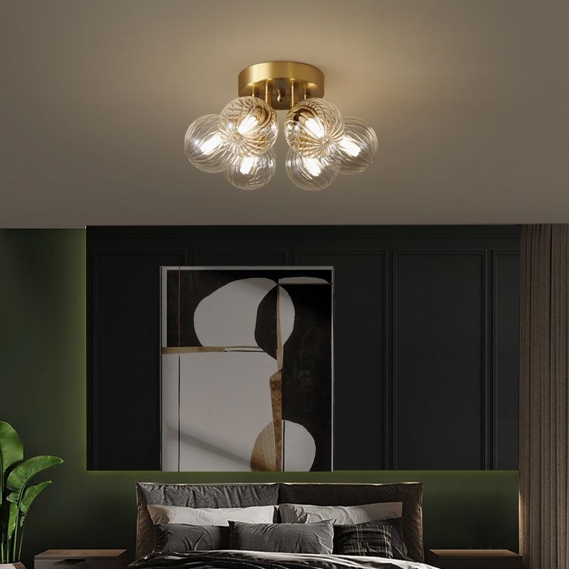 Modern Flush Light Fixtures Transparent Glass Sphere Flush Mount Lamp in Gold