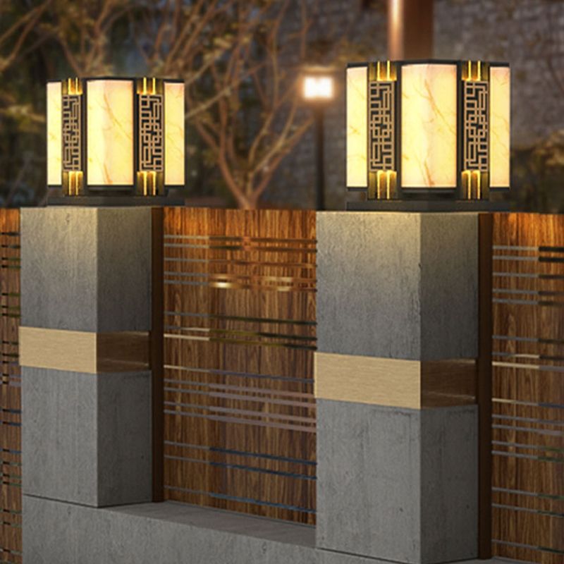 Rectangle Shape Metal Outdoor Light Modern Style 1 Light Waterproof Pillar Lights
