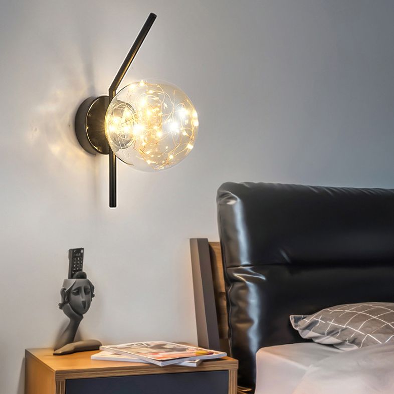 Glass Globe LED Wall Light in Modern Luxury Style Wrought Iron Wall Lamp for Interior Spaces