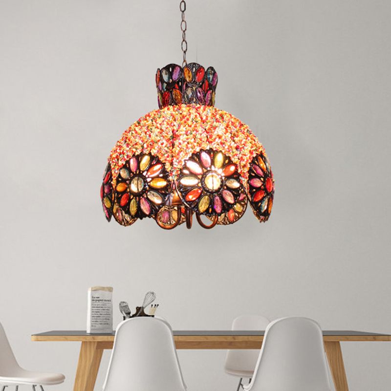 Funzione illuminazione del lampadario in metallo smerlato BOHIAMAN 3 lampadine Luce del soffitto soggiorno in nero/viola/scuro viola