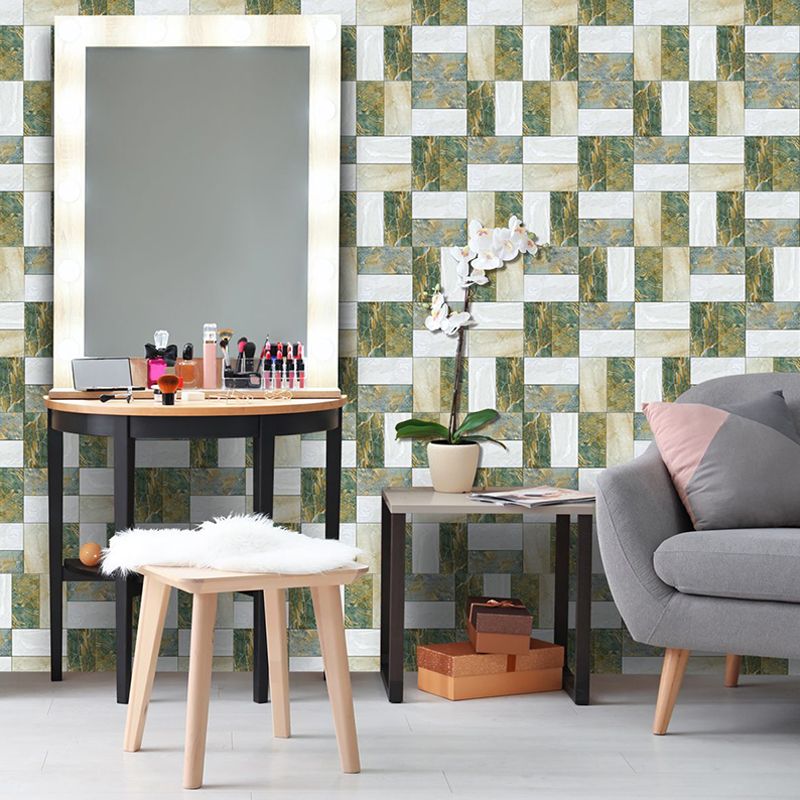 Marble Patchwork Wallpaper Panels Green-White Modern Wall Art for Living Room, Stick On