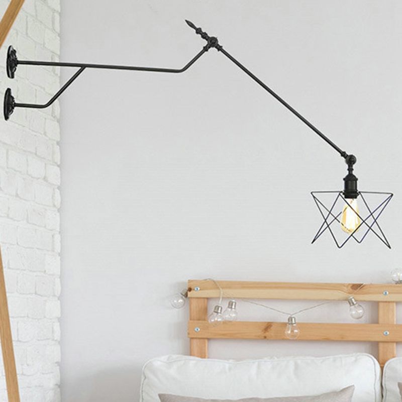 One Lampenwandleuchte mit kaginiertem Schatten Metall Industrial Innenleuchtenbeleuchtung in Schwarz