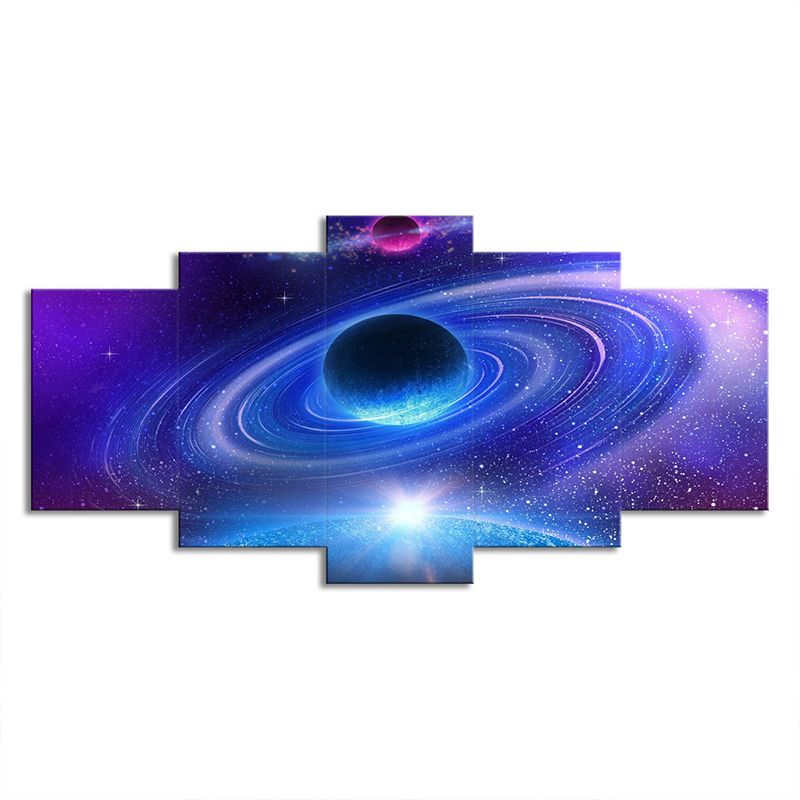 Ringed Planet Wall Art for Home Universe Scene Canvas Print in Purple for Decor