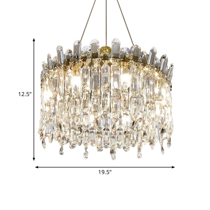 8 Bulbs Round Chandelier Lamp Simple Style Gold Faceted Crystal Drop Pendant for Bedroom
