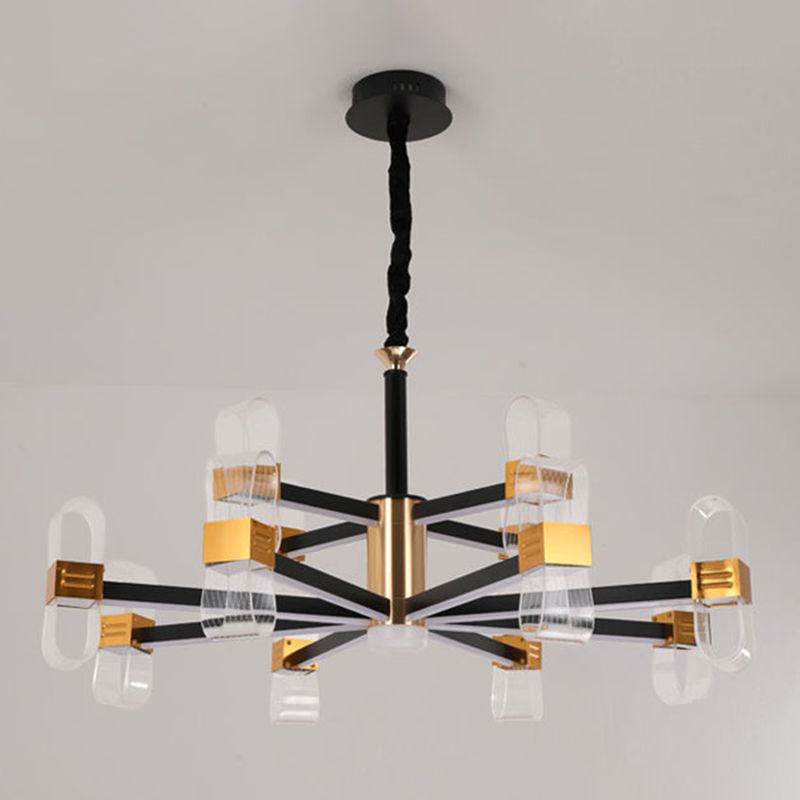 Metal Hanging Light Kit Postmodern Black-Gold LED Chandelier for Dining Room