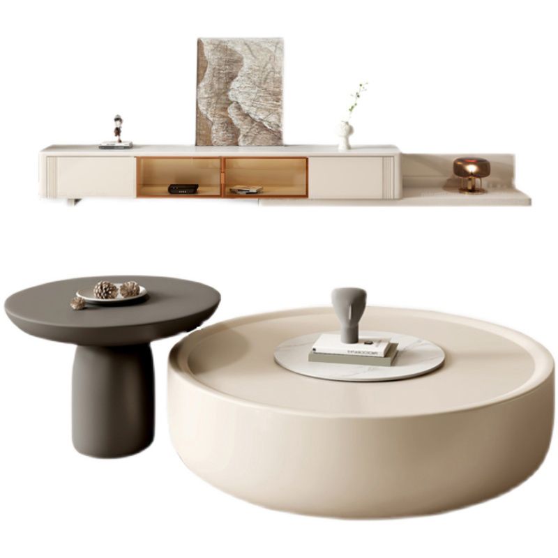 Drum Coffee Cocktail Table with Storage Drawers Round Slate Top