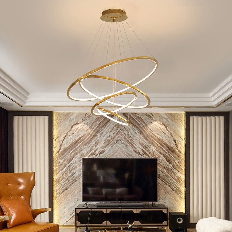 Modern Metal Chandelier Multi-Layer Circle Chandelier Pendant Lamps in Gold for Living Room