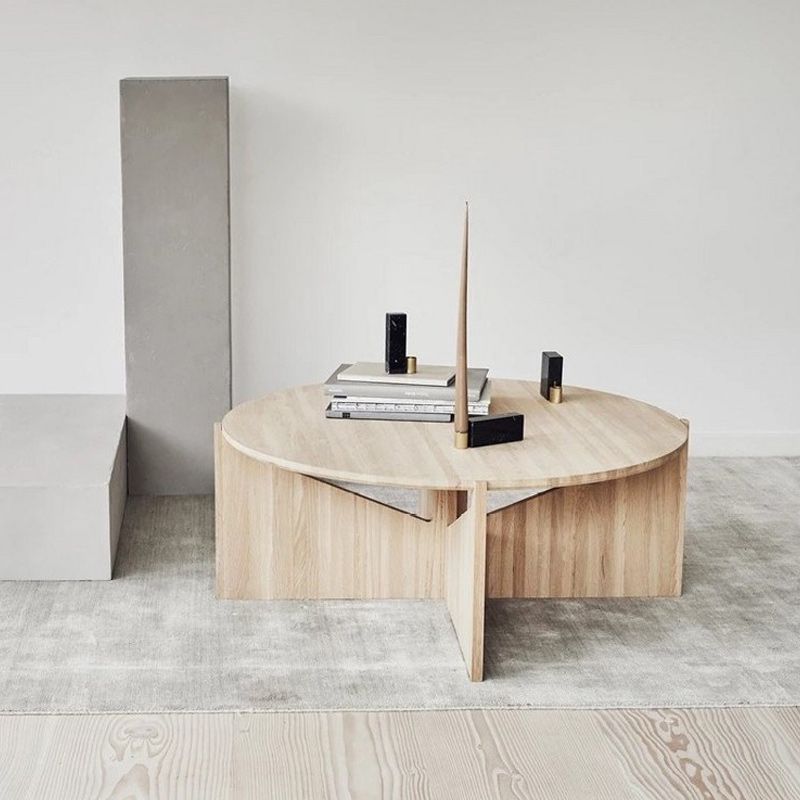 Solid Wood Coffee Table Contemporary Round Coffee or End Table in Black and Natural
