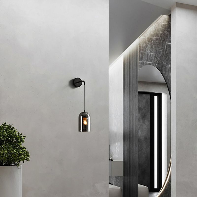 Cylinder Shape Glass Wall Sconces Modern 1 Light Wall Mount Light Fixture in Black