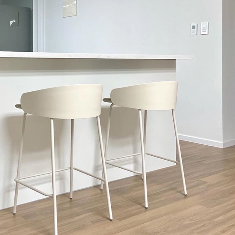 Contemporary Bucket Low Back Armless Bar Stools with White Metal Base
