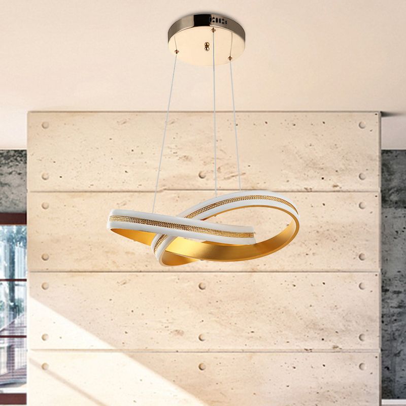 Gold Twisting Hanging Chandelier Minimalism LED Acrylic Ceiling Pendant Lamp in Warm/White Light