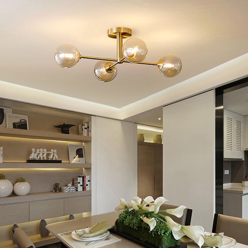 Modern Style Sputnik Shape Flush Mount Metal Ceiling Light in Gold for Living Room