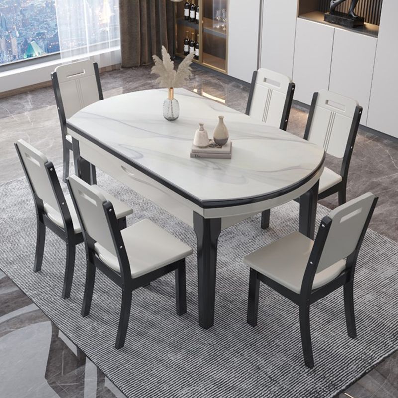 Modern Style Stone Set of 7 Round Shape Dining Furniture Set