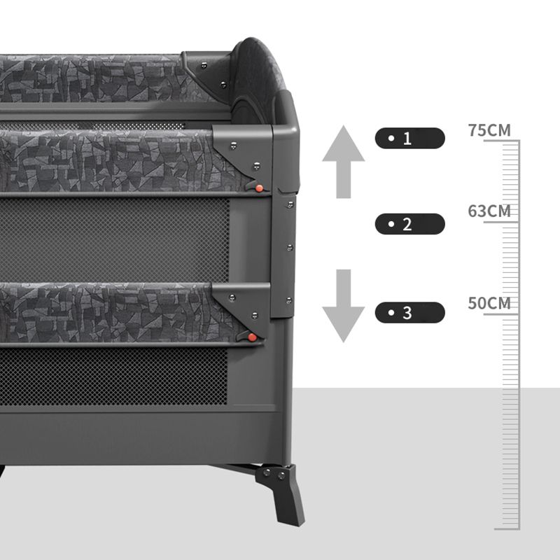 4-in-1 Folding Crib in Black and Gray Mattress Included Crib with Storage and Casters
