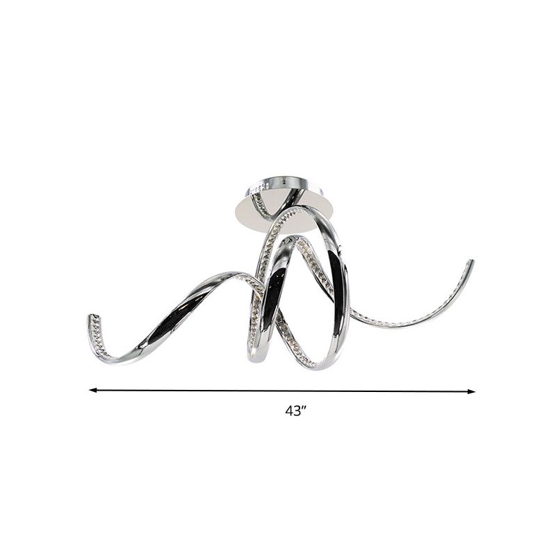 Crystal Twist Plafonnier LED contemporain à montage encastré en chrome, lumière chaude/blanche