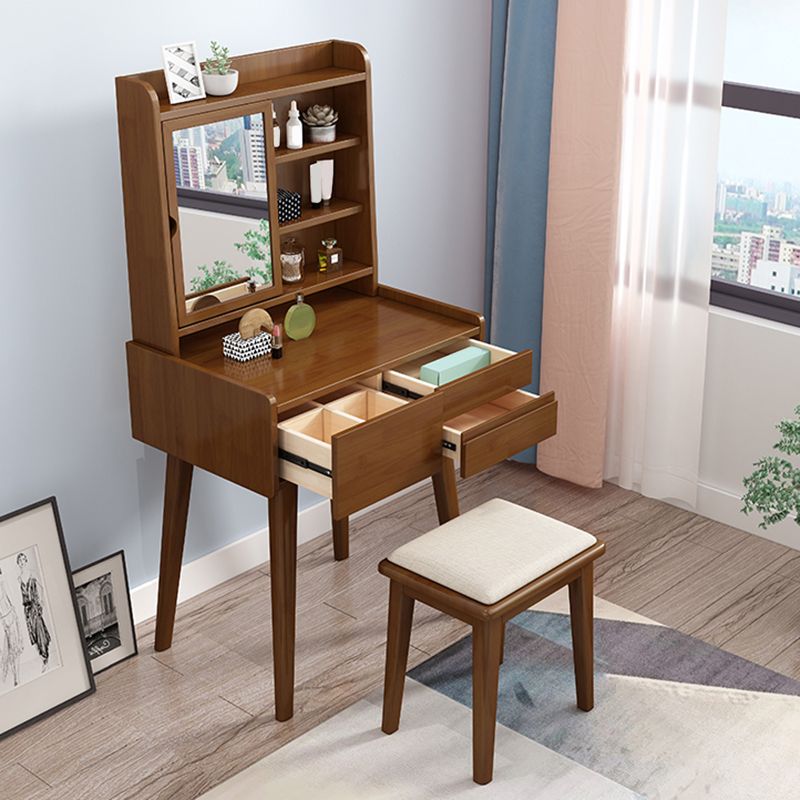 Scandinavian Mirrored Make-up Vanity Solid Wood Dressing Table