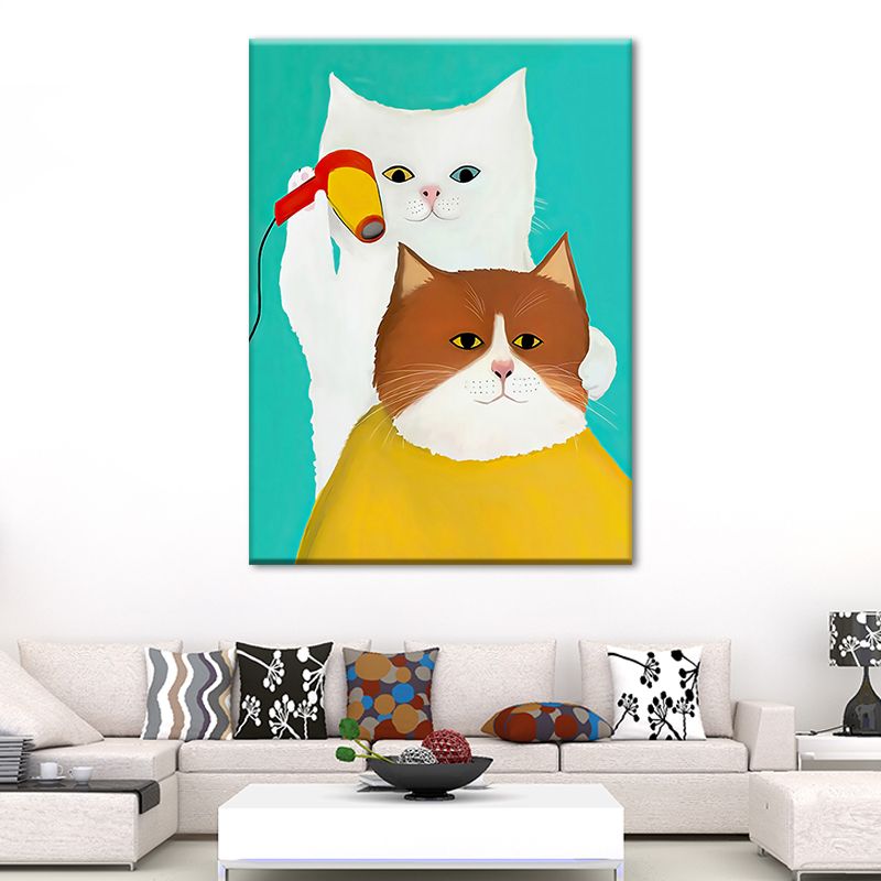 Modernist Cartoon Animal Canvas Wall Art Light Color Canvas for Childrens Bedroom