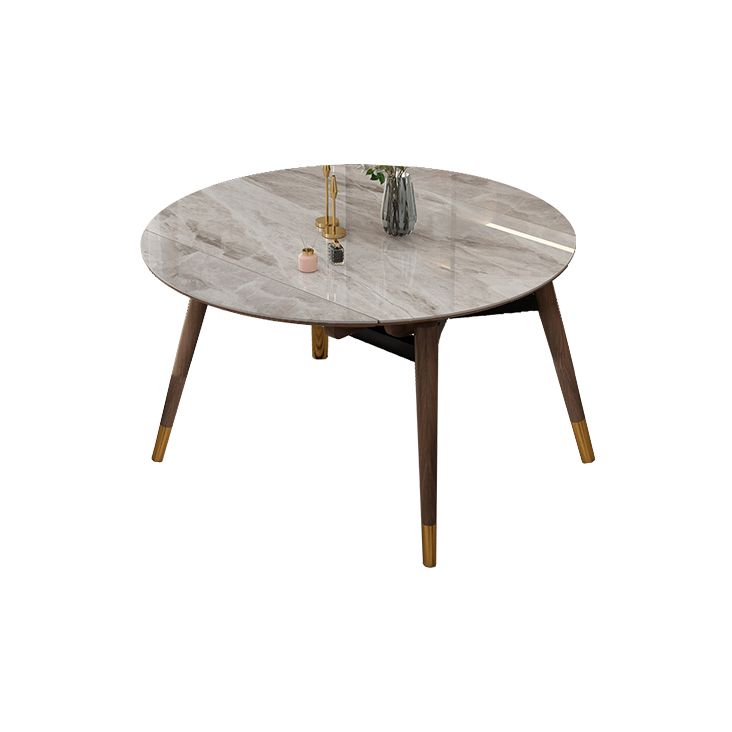 Contemporary Style Sintered Stone Dining Table with Grey Self-Storing Leaf and 4 Legs Base