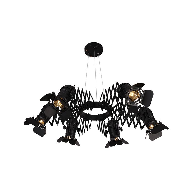 Black 5 Heads Spotlight Art Deco Iron Camera Chandelier Pendant Lamp with Telescopic Arm