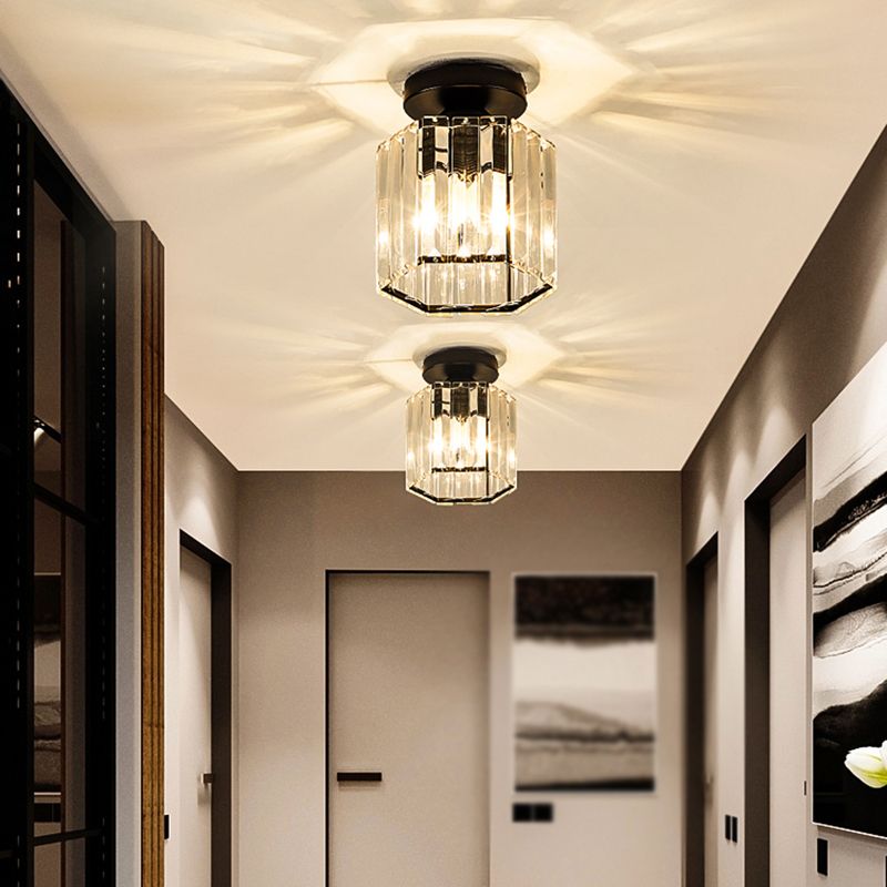 Modern Flush Light Fixtures Crystal Geometric 1 Light Flush Mount Lamp