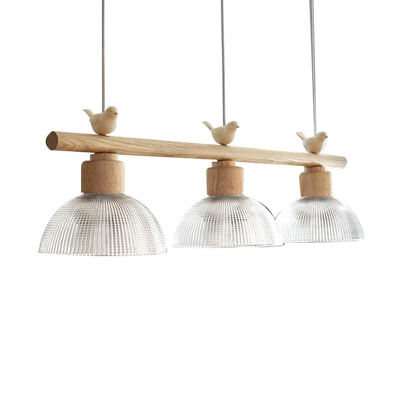 Wooden Island Light Modern Island Hanging Light with Bird Decoration for Dining Room