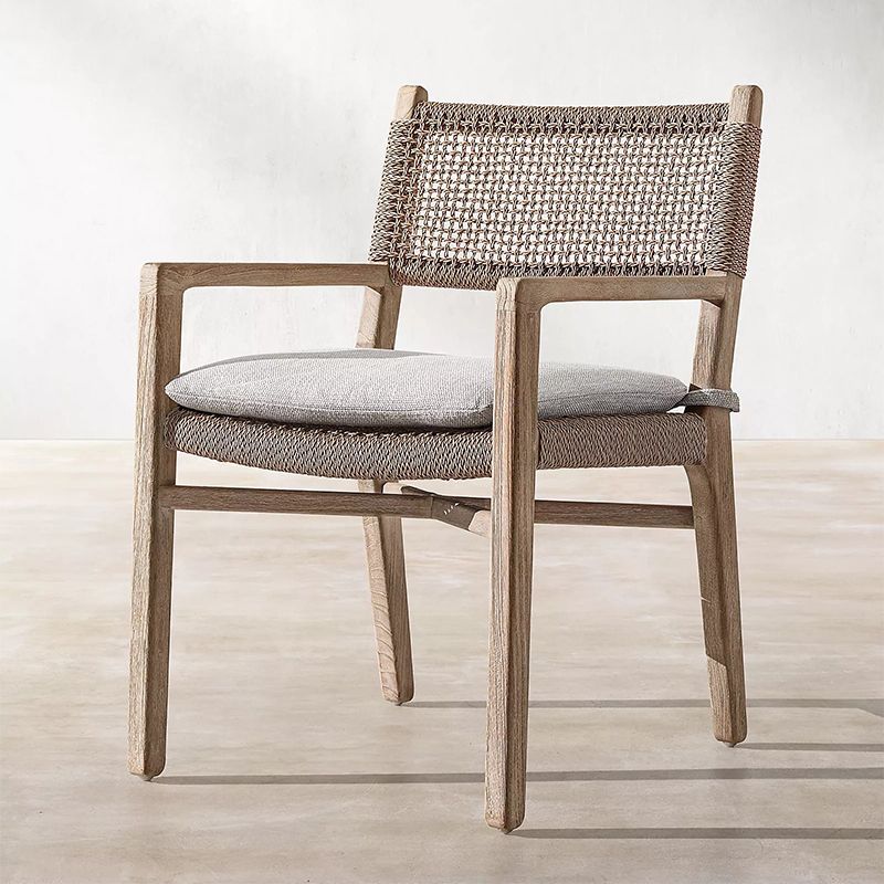 Modern Brown Teak Upholstered Removable Cushion Outdoor Bistro Chairs