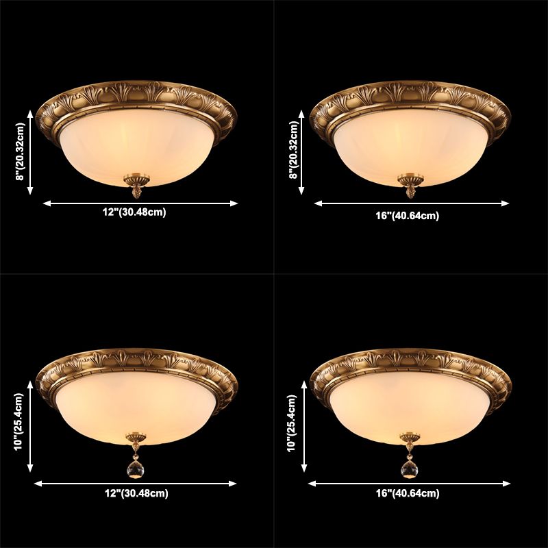 Flush Mount Ceiling Light Vintage Style Shaded Glass Flush Ceiling Light in Brass