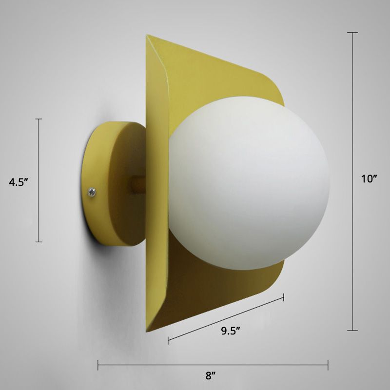 Metal Hexagonal Sconce Fixture Macaron Single Wall Mount Light with Ball Opaline Glass Shade