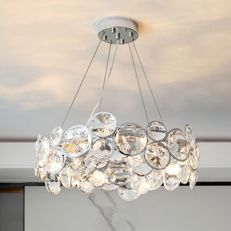 Beveled K9 Crystal Circles Chandelier Modern Stylish 8-Bulb Clear Ceiling Pendant Lamp