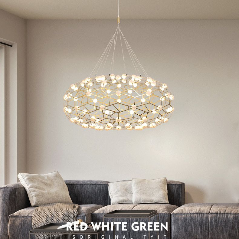 Modern Simplicity Oval Pendant Chandelier Metal Hanging Light Fixture for Coffee Shop